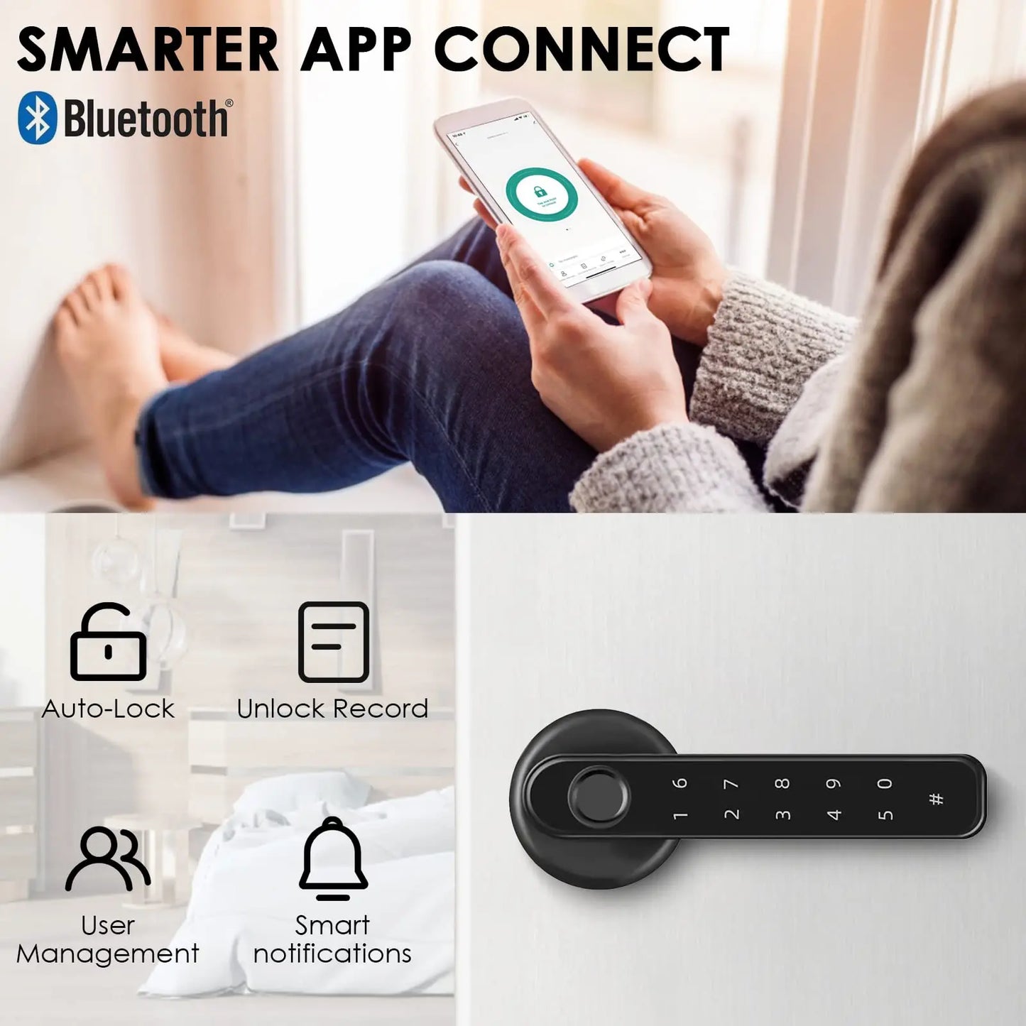 TrendyHomeHearth™ Smart Touch ID Door Handle With Tuya App