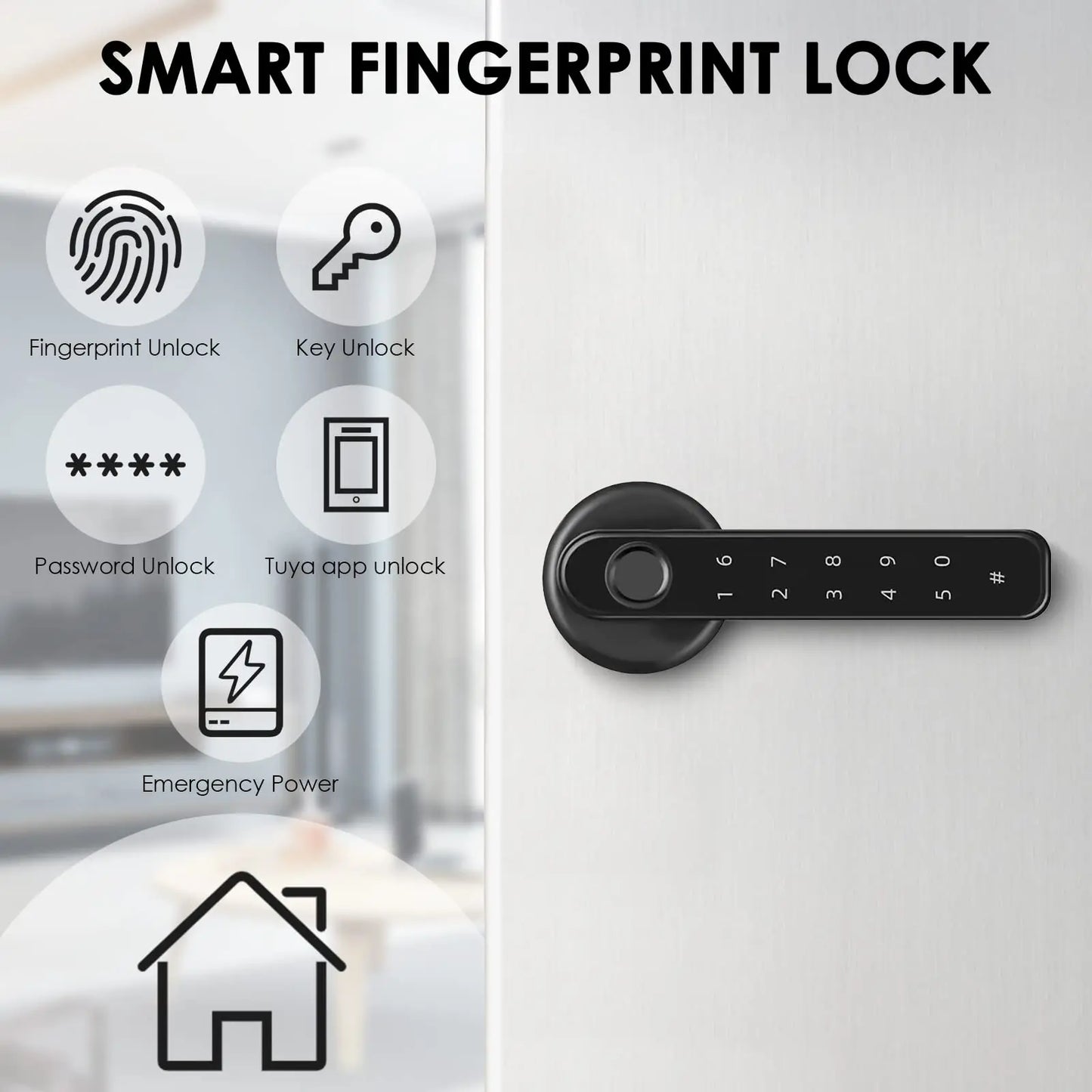 TrendyHomeHearth™ Smart Touch ID Door Handle With Tuya App